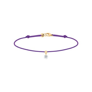Bracelet cordon La Brune et La Blonde violet en or jaune et diamant 0,15 carat