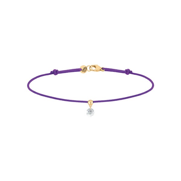 Bracelet cordon La Brune et La Blonde violet en or jaune et diamant 0,15 carat