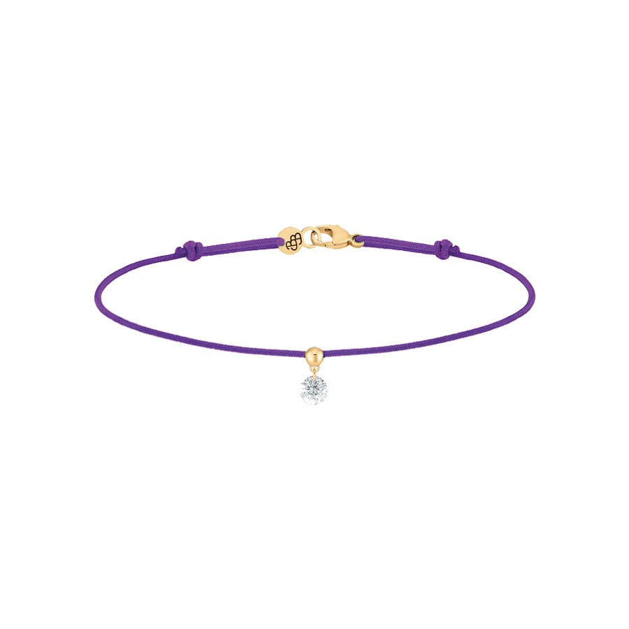 Bracelet cordon La Brune et La Blonde violet en or jaune et diamant 0,15 carat