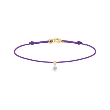 Bracelet cordon La Brune et La Blonde violet en or jaune et diamant 0,15 carat
