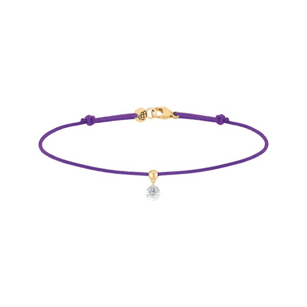 Bracelet cordon La Brune et La Blonde violet en or jaune et diamant 0,15 carat