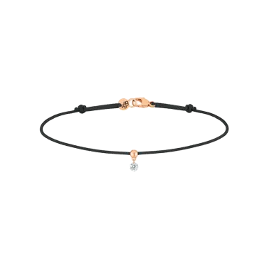 Bracelet cordon La Brune et La Blonde noir en or rose et diamant 0,07 carat