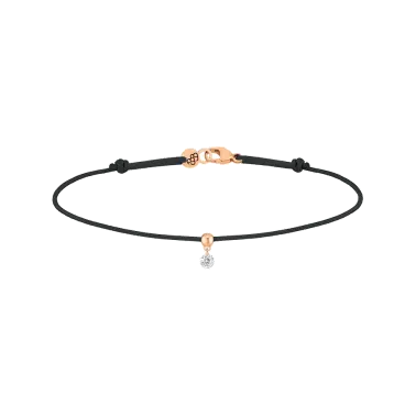 Bracelet cordon La Brune et La Blonde noir en or rose et diamant 0,07 carat