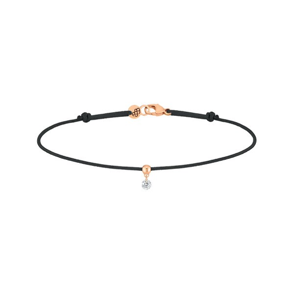 Bracelet cordon La Brune et La Blonde noir en or rose et diamant 0,07 carat