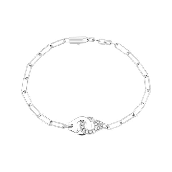 Bracelet Dinh Van Menottes R10 en or blanc et pavage diamants sur chaîne - SOLDAT