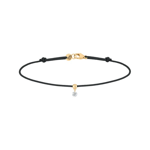 Bracelet cordon La Brune et La Blonde noir en or jaune et diamant 0,07 carat
