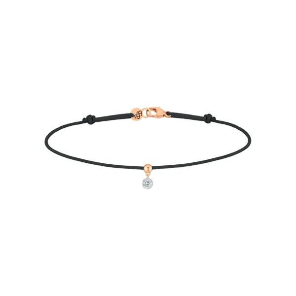 Bracelet cordon La Brune et La Blonde noir en or rose et diamant 0,10 carat