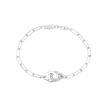 Bracelet Dinh Van Menottes R10 en or blanc et pavage diamants sur chaîne - SOLDAT PL