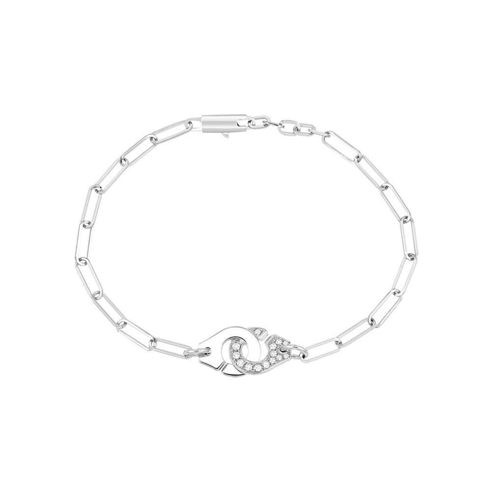 Bracelet Dinh Van Menottes R10 en or blanc et pavage diamants sur chaîne
