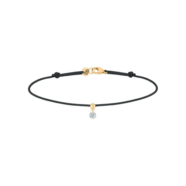 Bracelet cordon La Brune et La Blonde noir en or jaune et diamant 0,10 carat
