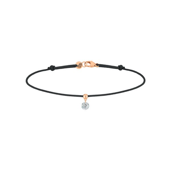 Bracelet cordon La Brune et La Blonde noir en or rose et diamant 0,15 carat