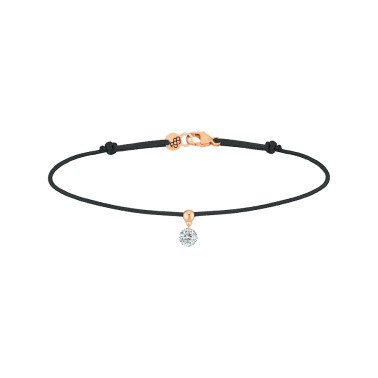 Bracelet cordon La Brune et La Blonde noir en or rose et diamant 0,15 carat