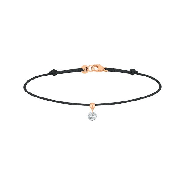 Bracelet cordon La Brune et La Blonde noir en or rose et diamant 0,15 carat