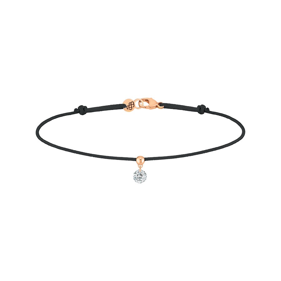 Bracelet cordon La Brune et La Blonde noir en or rose et diamant 0,15 carat