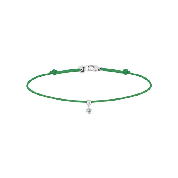 Bracelet cordon La Brune et La Blonde vert en or blanc et diamant 0,07 carat