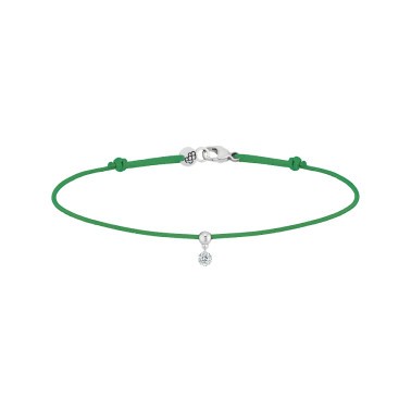 Bracelet cordon La Brune et La Blonde vert en or blanc et diamant 0,07 carat