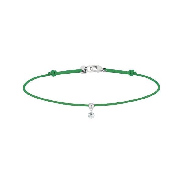 Bracelet cordon La Brune et La Blonde vert en or blanc et diamant 0,07 carat
