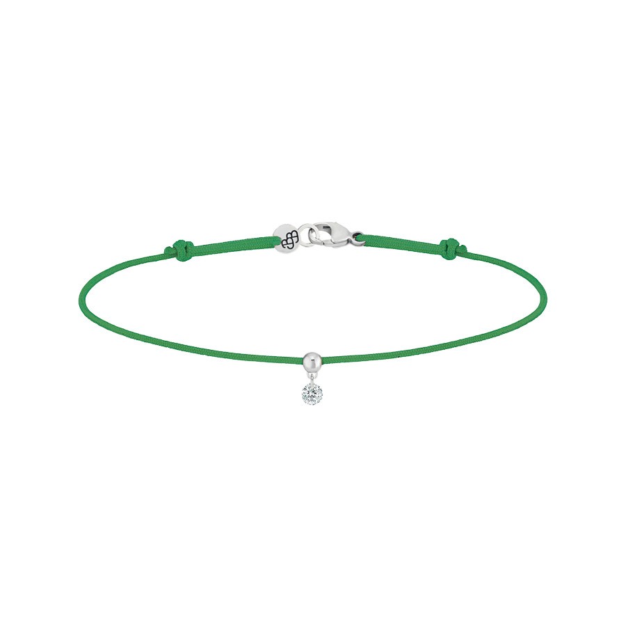 Bracelet cordon La Brune et La Blonde vert en or blanc et diamant 0,07 carat