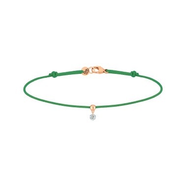 Bracelet cordon La Brune et La Blonde vert en or rose et diamant 0,07 carat
