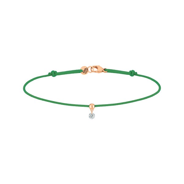 Bracelet cordon La Brune et La Blonde vert en or rose et diamant 0,07 carat