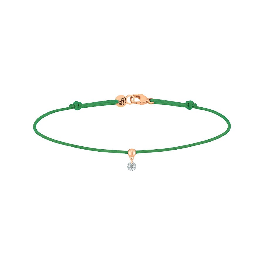 Bracelet cordon La Brune et La Blonde vert en or rose et diamant 0,07 carat