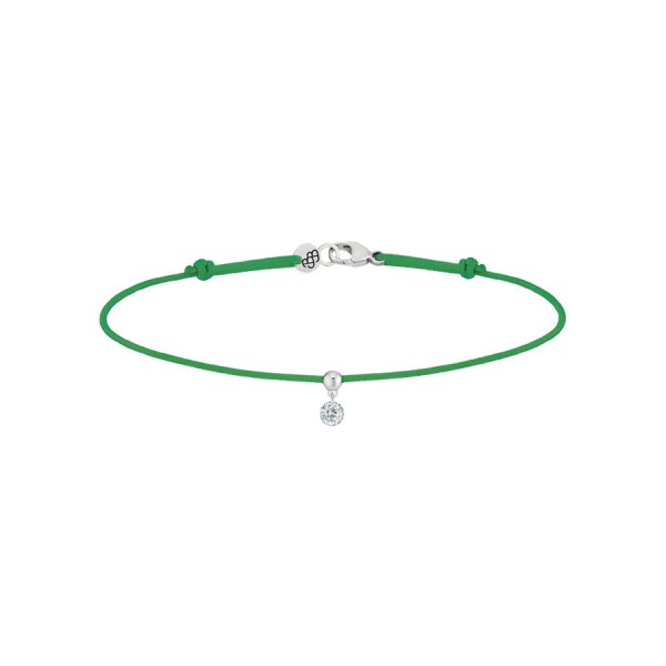 Bracelet cordon La Brune et La Blonde vert en or blanc et diamant 0,10 carat