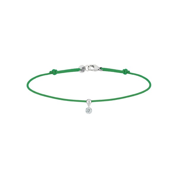 Bracelet cordon La Brune et La Blonde vert en or blanc et diamant 0,10 carat