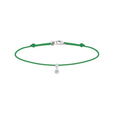 Bracelet cordon La Brune et La Blonde vert en or blanc et diamant 0,10 carat