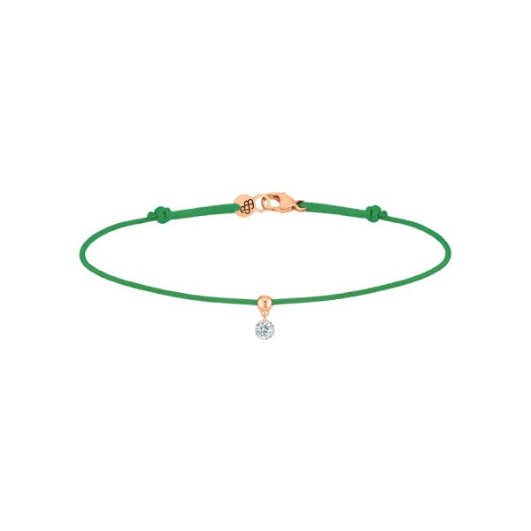 Bracelet cordon La Brune et La Blonde vert en or rose et diamant 0,10 carat