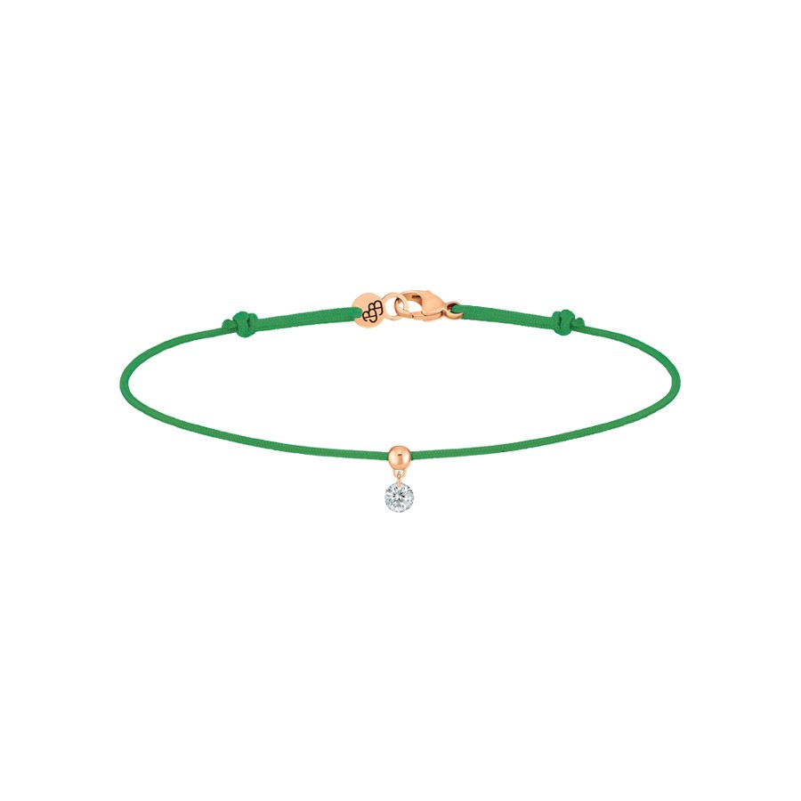 Bracelet cordon La Brune et La Blonde vert en or rose et diamant 0,10 carat