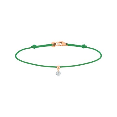 Bracelet cordon La Brune et La Blonde vert en or rose et diamant 0,10 carat