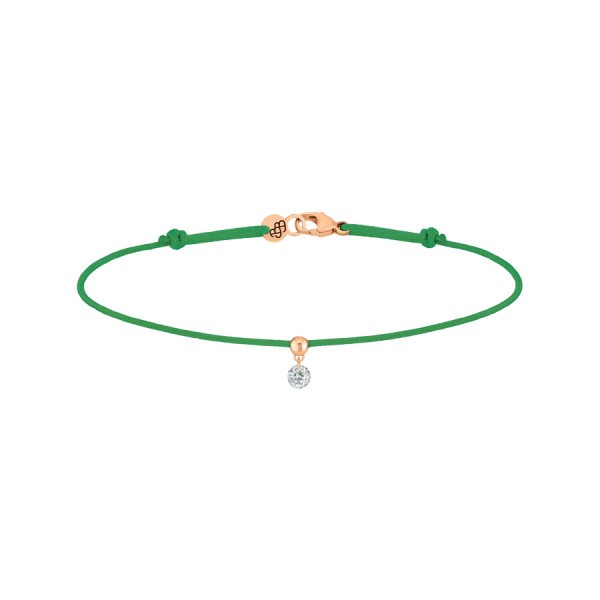 Bracelet cordon La Brune et La Blonde vert en or rose et diamant 0,10 carat