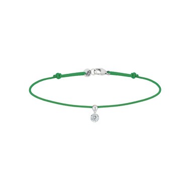 Bracelet cordon La Brune et La Blonde vert en or blanc et diamant 0,15 carat