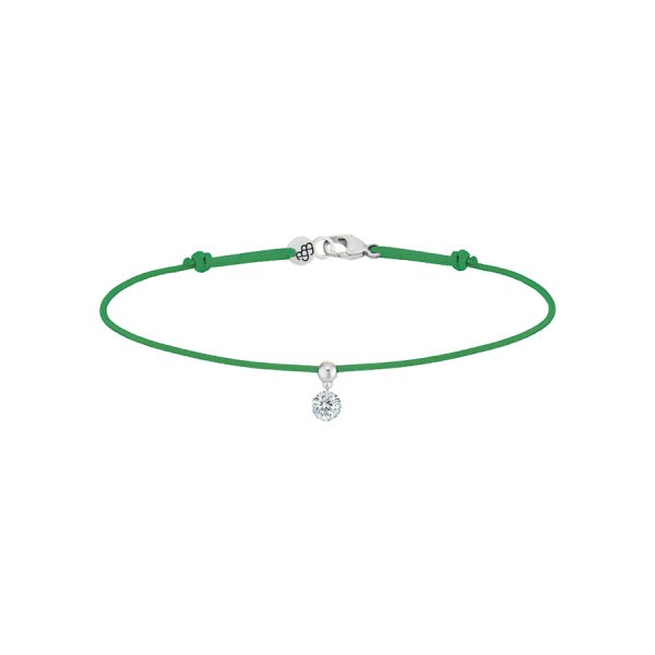 Bracelet cordon La Brune et La Blonde vert en or blanc et diamant 0,15 carat