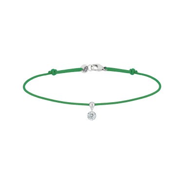 Bracelet cordon La Brune et La Blonde vert en or blanc et diamant 0,15 carat