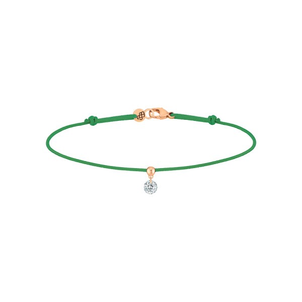 Bracelet cordon La Brune et La Blonde vert en or rose et diamant 0,15 carat