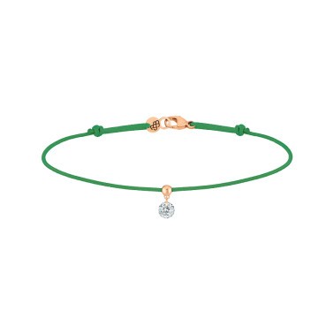 Bracelet cordon La Brune et La Blonde vert en or rose et diamant 0,15 carat
