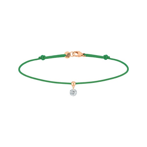 Bracelet cordon La Brune et La Blonde vert en or rose et diamant 0,15 carat