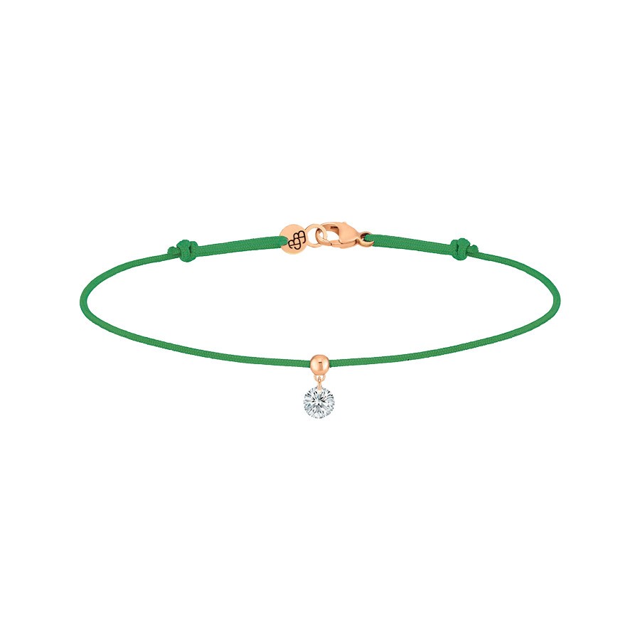 Bracelet cordon La Brune et La Blonde vert en or rose et diamant 0,15 carat
