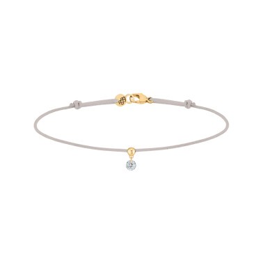 Bracelet cordon La Brune et La Blonde gris en or jaune et diamant 0,10 carat