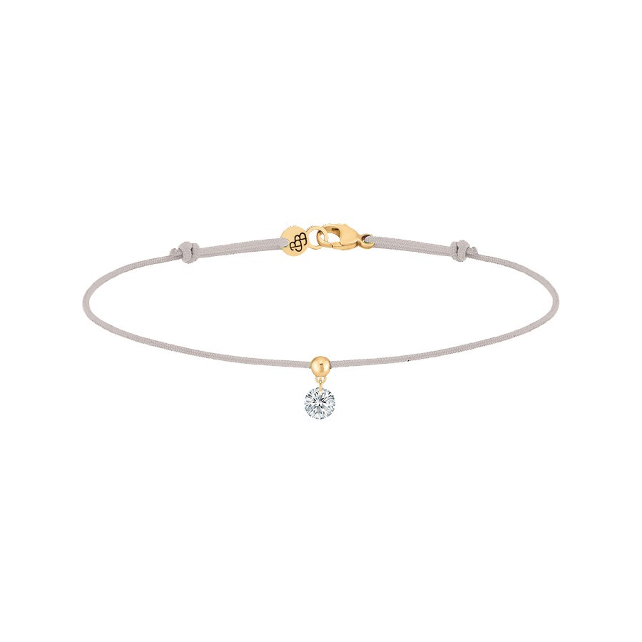 Bracelet cordon La Brune et La Blonde gris en or jaune et diamant 0,15 carat