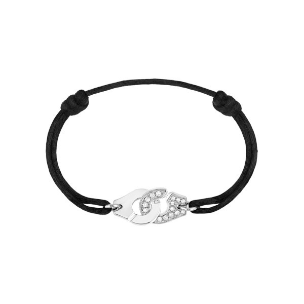 Bracelet Dinh Van Menottes R12 en or blanc et diamants sur cordon - SOLDAT PL