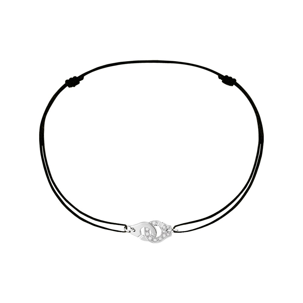 Bracelet Dinh Van Menottes R8 en or blanc et diamants sur cordon - SOLDAT