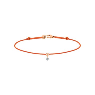 Bracelet cordon La Brune et La Blonde orange en or rose et diamant 0,07 carat