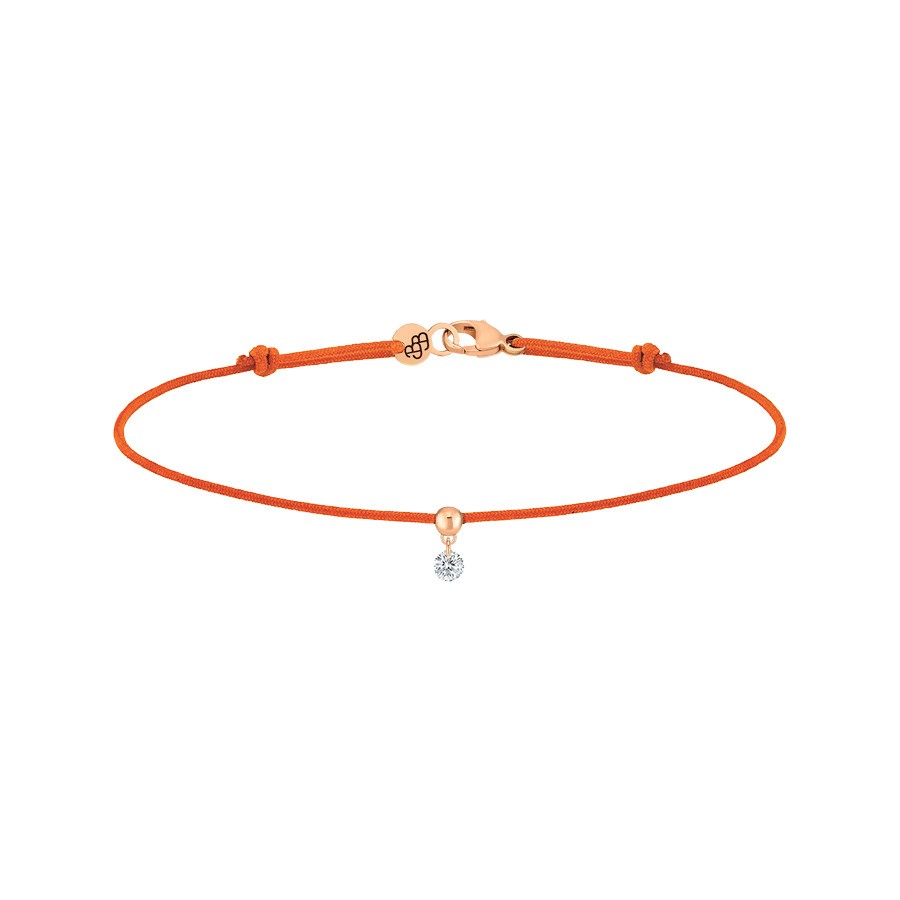 Bracelet cordon La Brune et La Blonde orange en or rose et diamant 0,07 carat