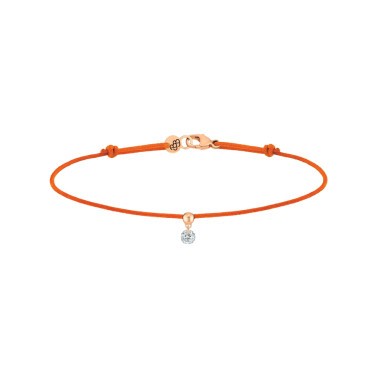 Bracelet cordon La Brune et La Blonde orange en or rose et diamant 0,10 carat