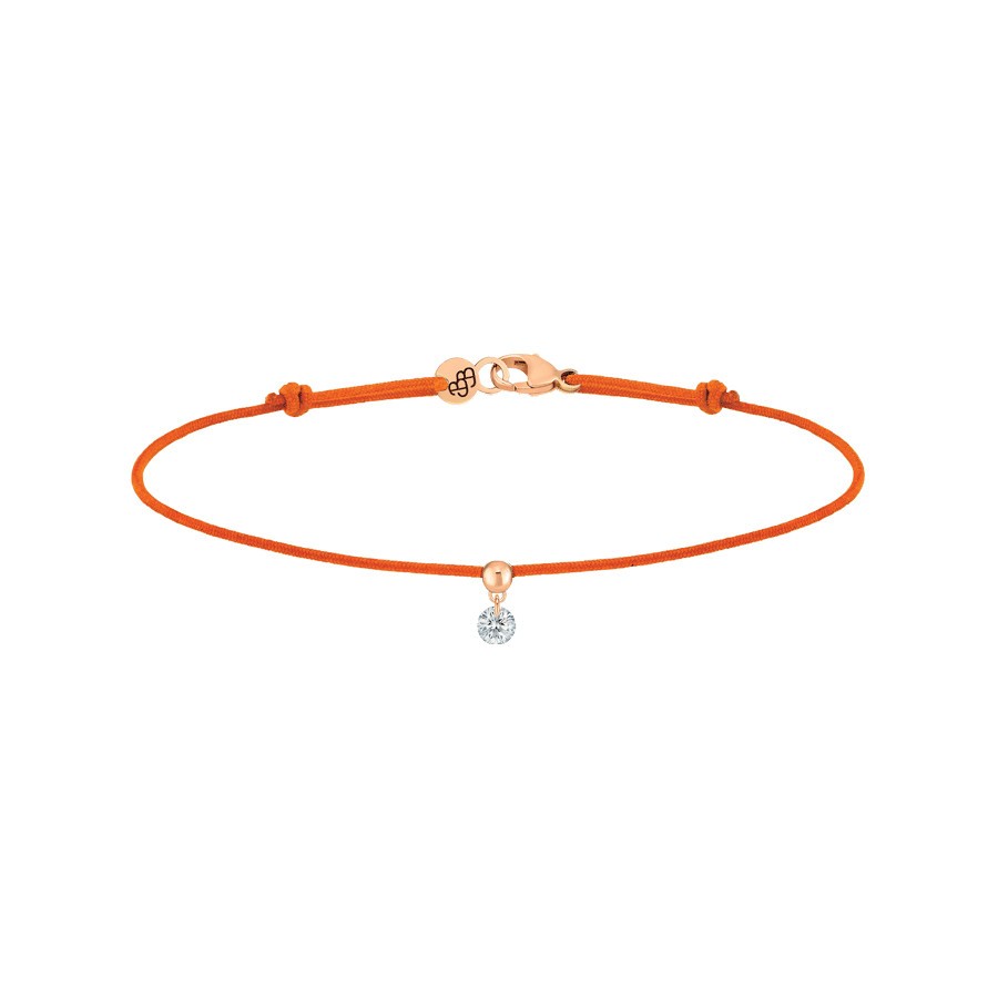 Bracelet cordon La Brune et La Blonde orange en or rose et diamant 0,10 carat