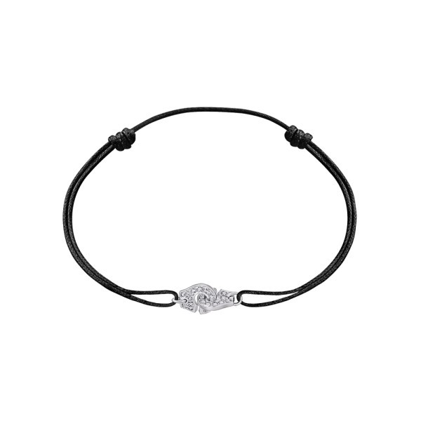 Bracelet Dinh Van Menottes R8 en or blanc et pavage diamants sur cordon - SOLDAT PL