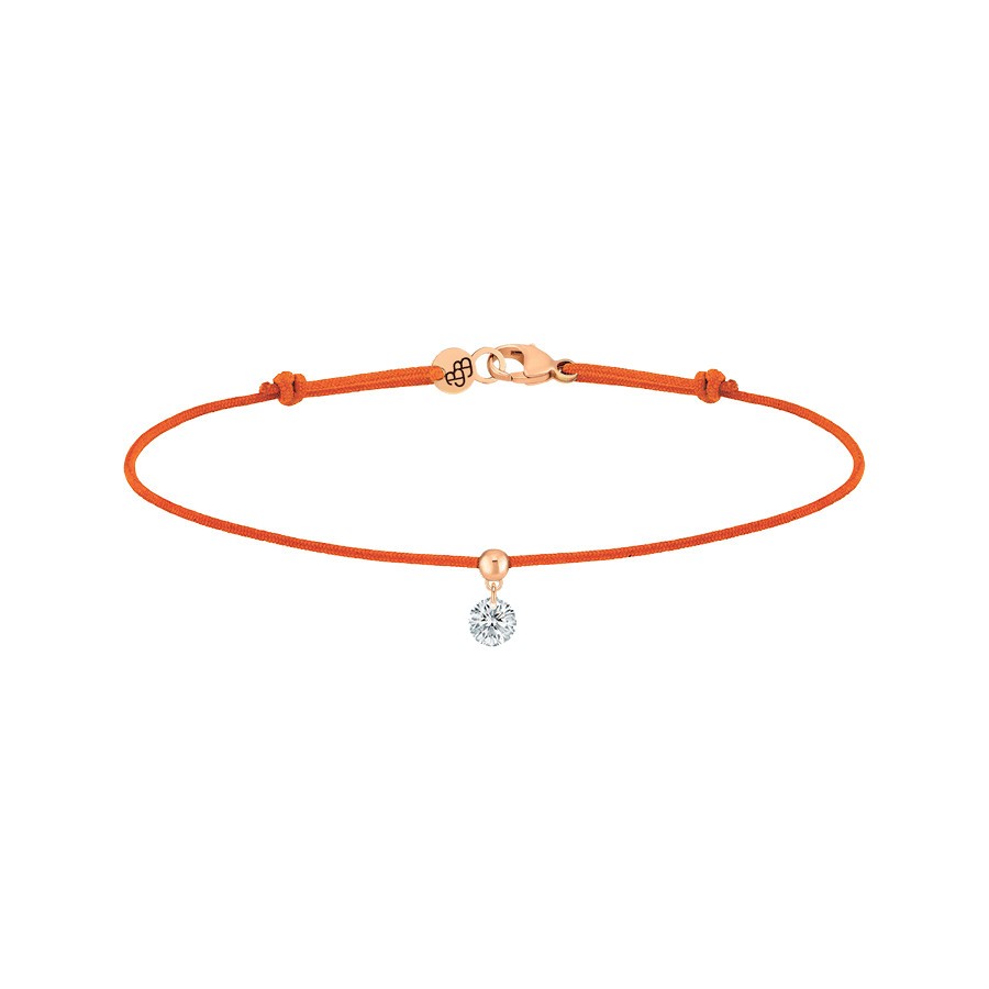 Bracelet cordon La Brune et La Blonde orange en or rose et diamant 0,15 carat