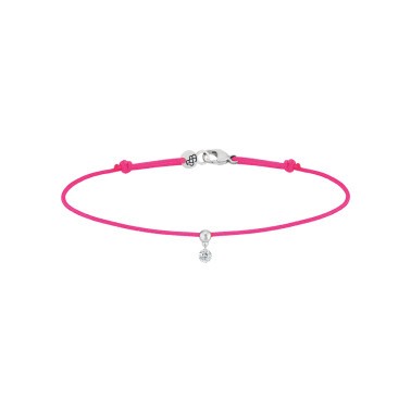 Bracelet cordon La Brune et La Blonde rose fluo en or blanc et diamant 0,07 carat